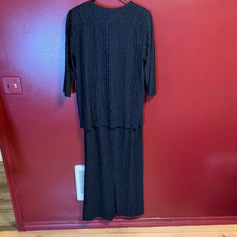 Vintage Anthony Richards Black Crinkle 2 Piece Set Maxi Skirt Tunic Top Size 12‎ - Picture 3 of 7